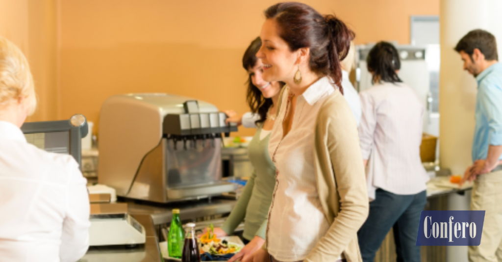 How Mystery Shopping Improved Campus Dining Nationwide case study depicted by gal in campus cafeteria line.